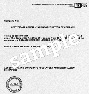 Certificate of Company Registration confirmation